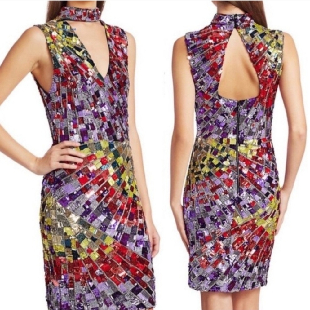 Alice + Olivia Dumont Sequin Choker Mini Dress Size 6 NWT $1,600 - Picture 3 of 13